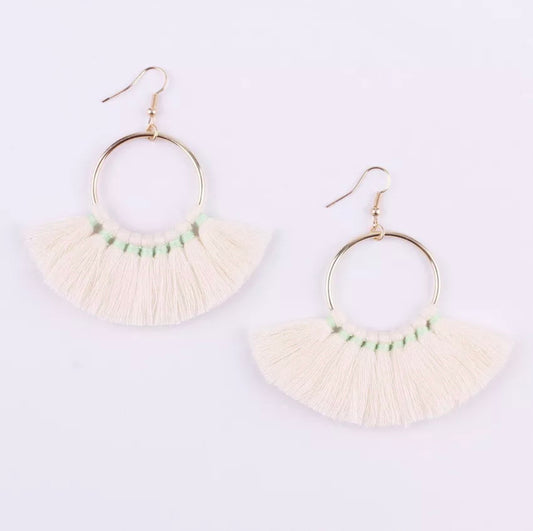 Kate Tassel Hoop Earrings Ivory