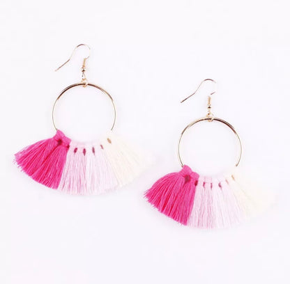 Kate Tassel Hoop Earrings Multi Pink