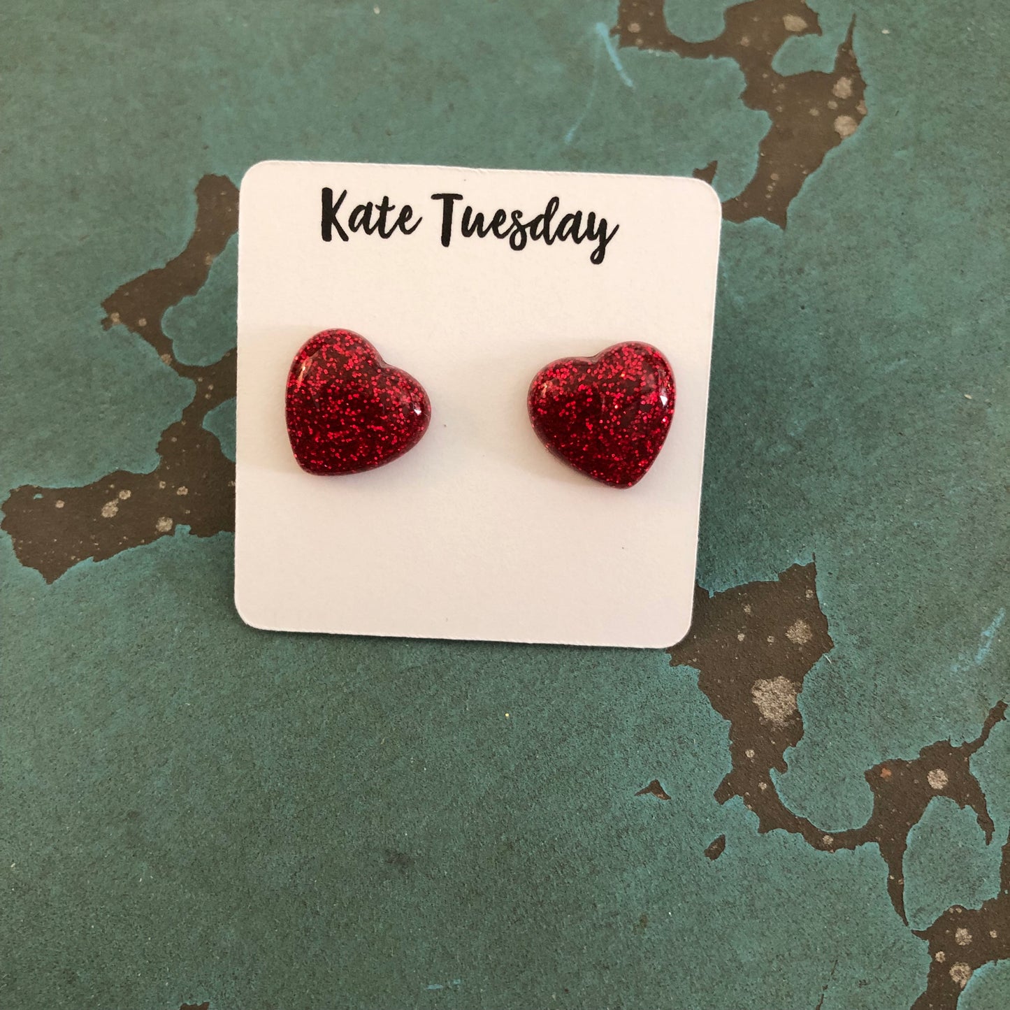 Glittery Red Heart Stud Earrings