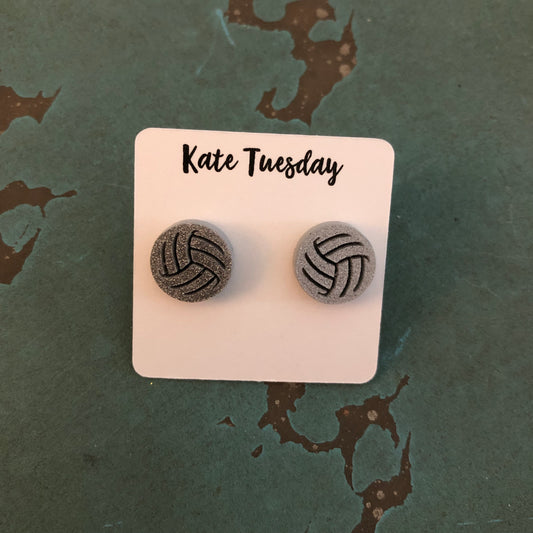 Silver Glitter Volleyball Earrings