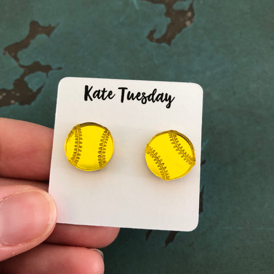 Gold Softball Earrings