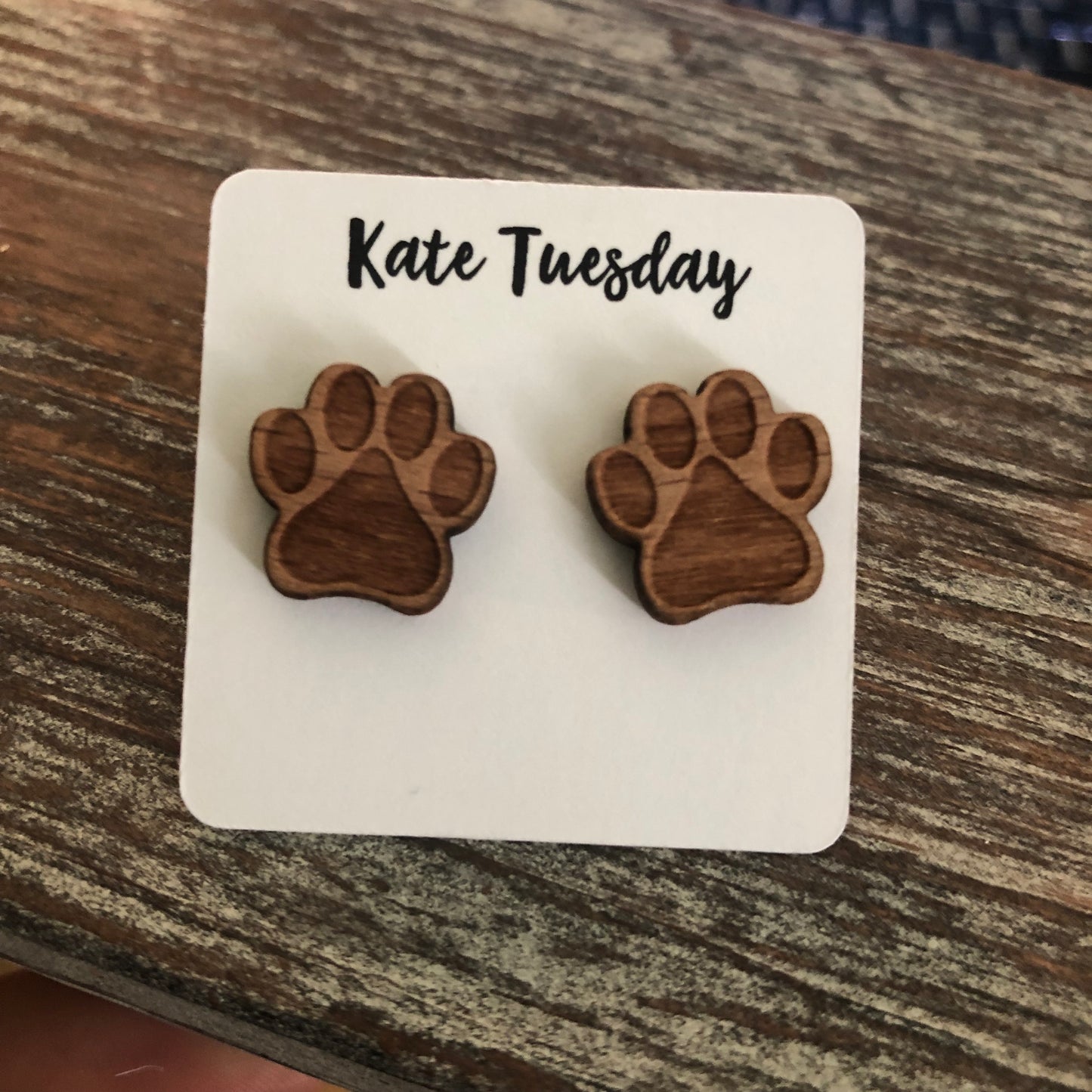 Dog Paw Real Wood Engraved Earrings