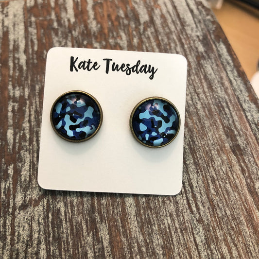 Blue Camo Earrings Camouflage