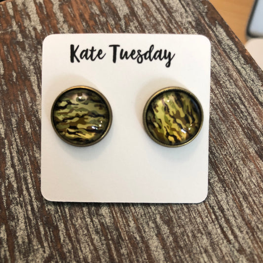 Green Camo Earrings Camouflage