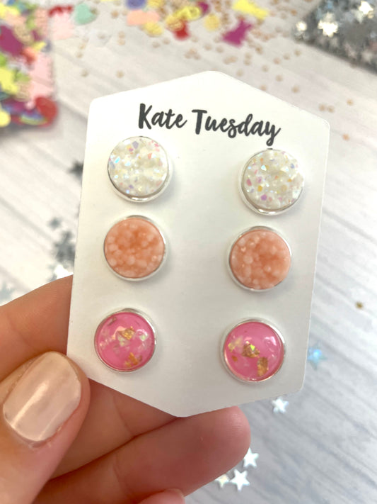 Pink Pastels Druzy Triple Earring Set