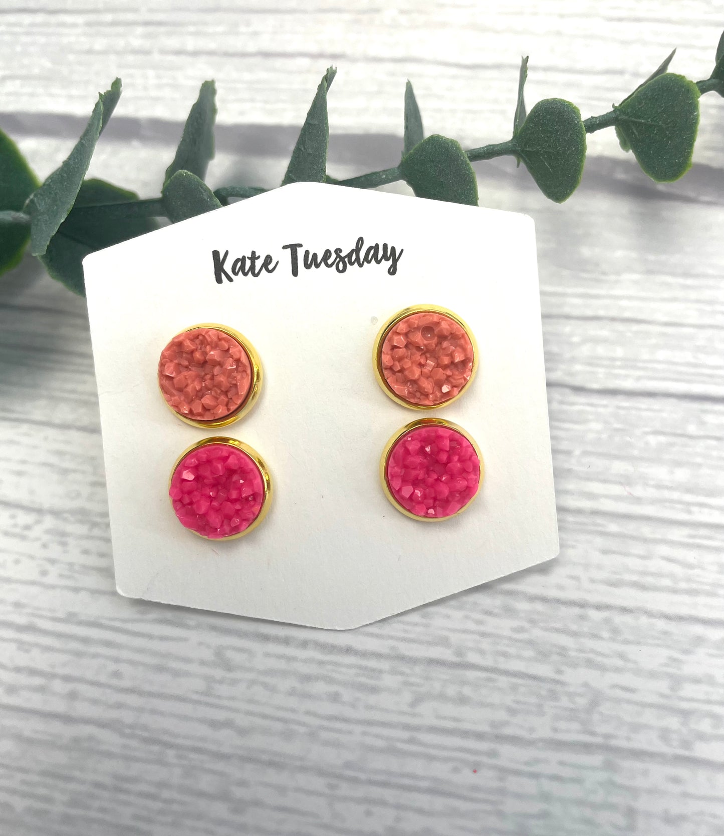 Pinks and Peach Double Druzy Earring Set