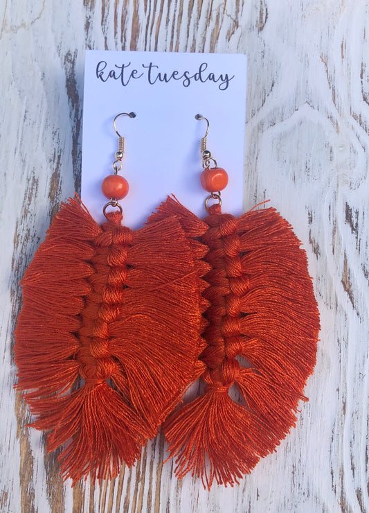 Fall Fringe Burnt Orange Hang Earrings