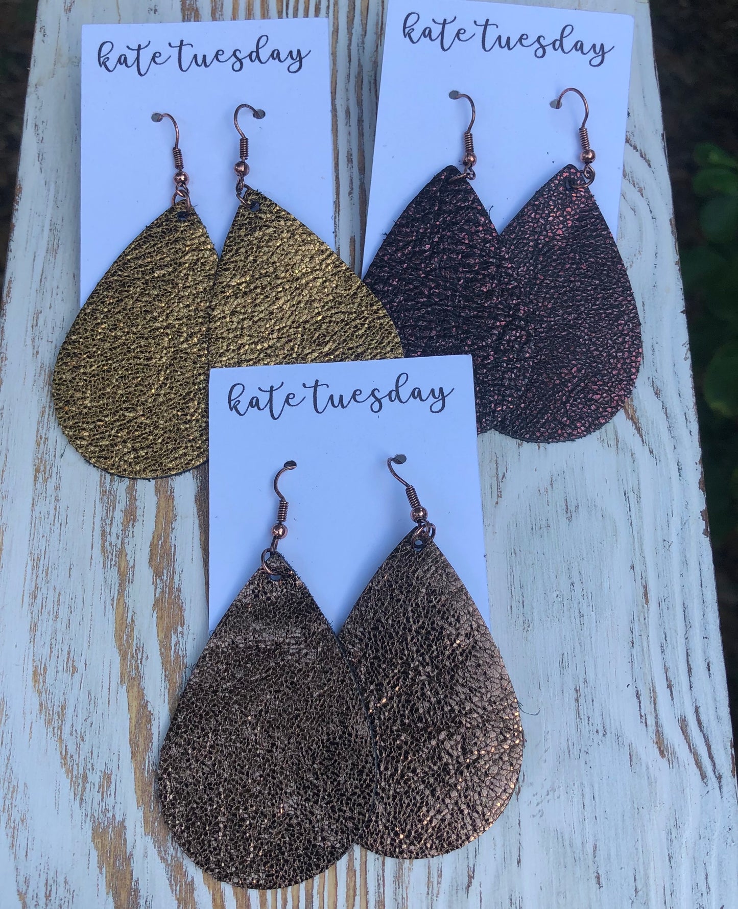 Bronzed Leather Hang Earrings