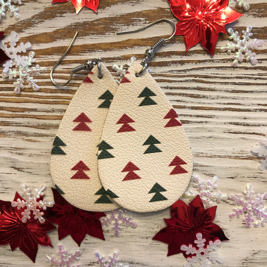 White Christmas Tree Holiday Leather Earrings