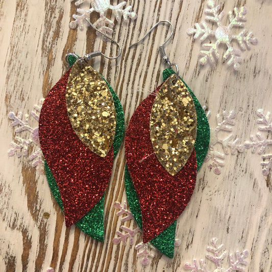 3 Layer Holiday Leather Hang Earrings