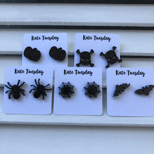 Black Halloween Themed Box of Earrings (5 Pairs) or Singles