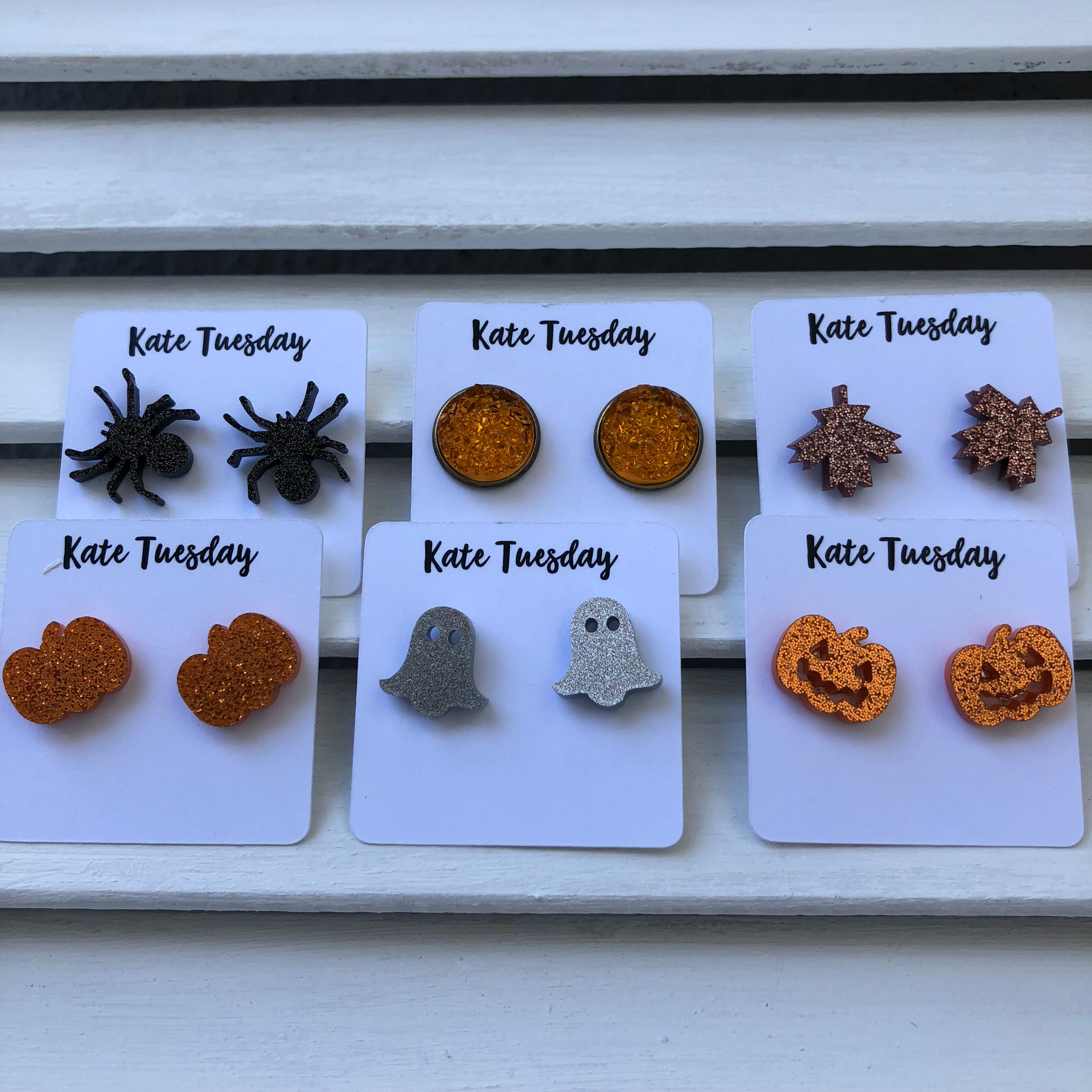 Kate Tuesday Orange + Black Halloween Themed Box of Earrings (6 Pairs) or Singles ...