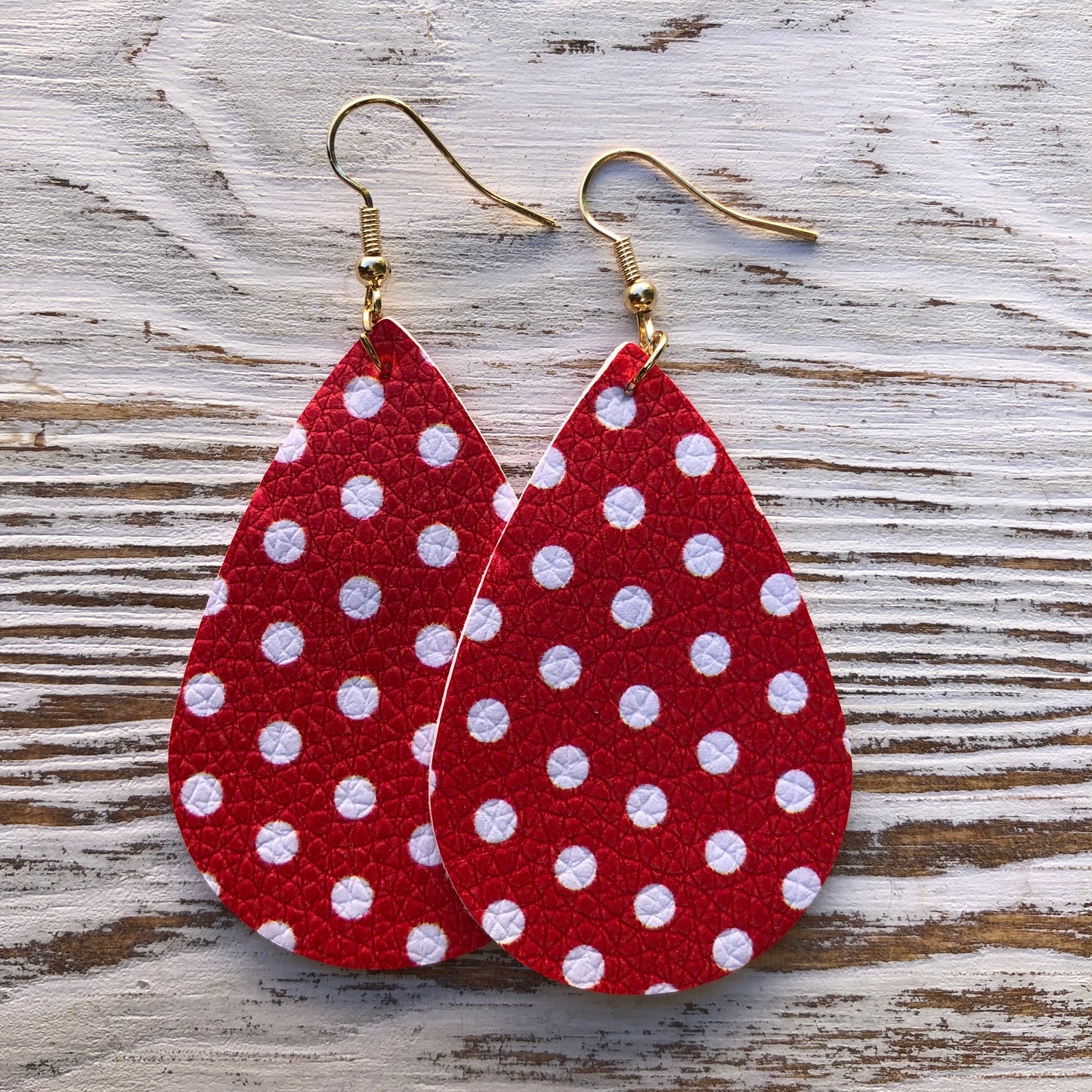 Red and White Polka Dot Leather Earrings