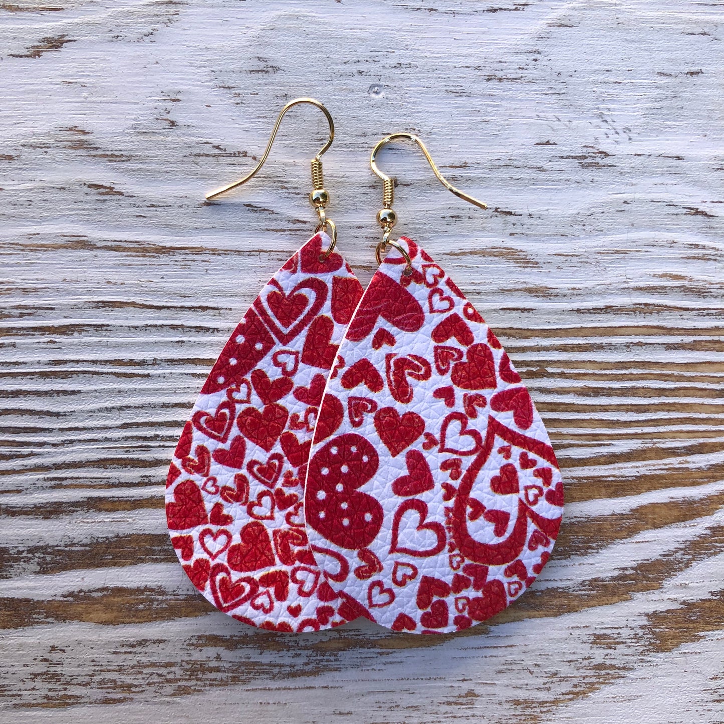 Red and White Multi Hearts Leather Earrings