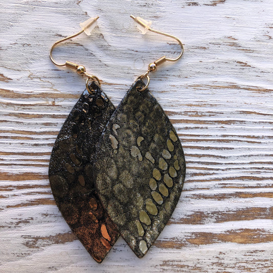 Metallic Shiny Snake Hair on Hide Leather Earrings