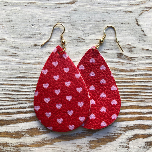 Red and Pink Heart Leather Earrings