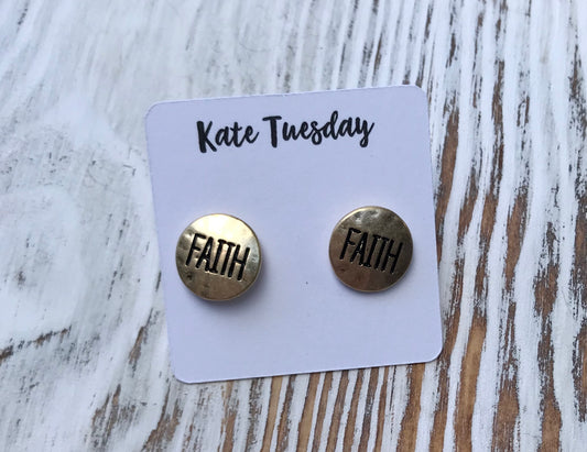 Gold Faith Stud Earrings