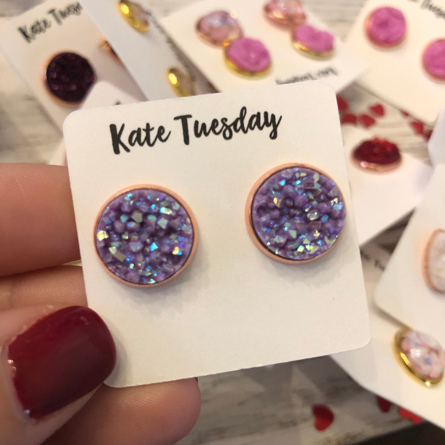 Matte Purple Sparkly 12mm Druzy Earrings