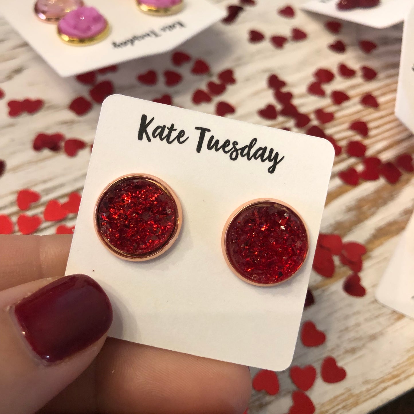 Red 12mm Druzy Earrings