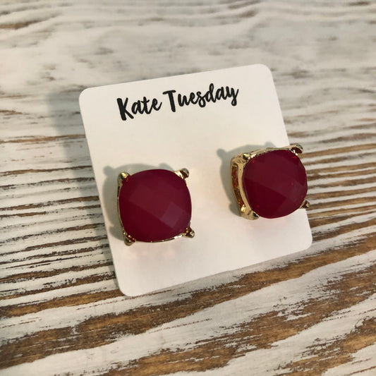 Deep Red Pink Statement Stud Earrings