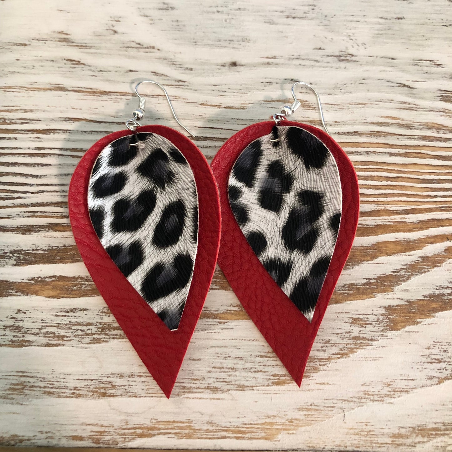 Two Layer Red Cheetah Animal Print Faux Leather Earrings