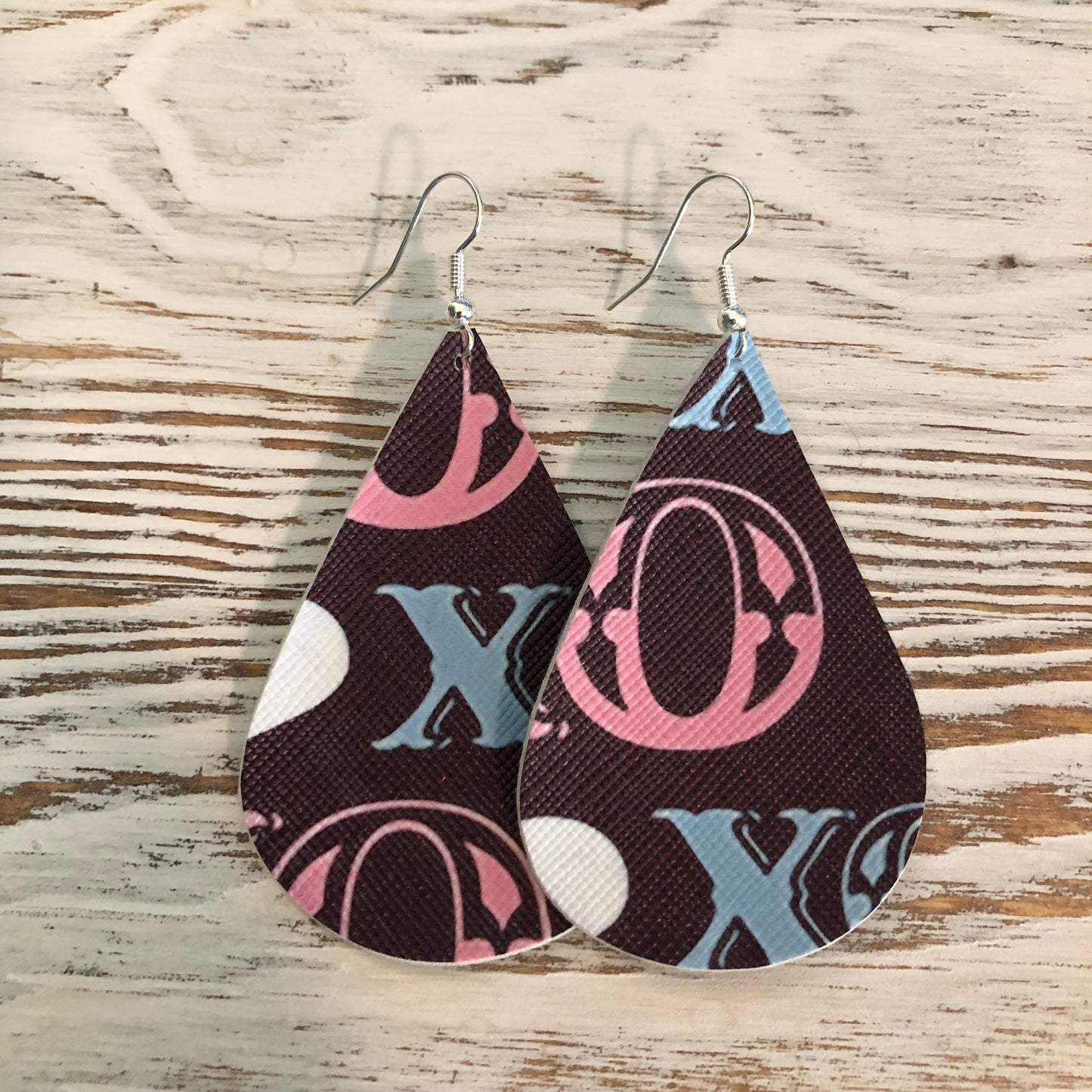 Brown Pink XOXO Faux Leather Earrings