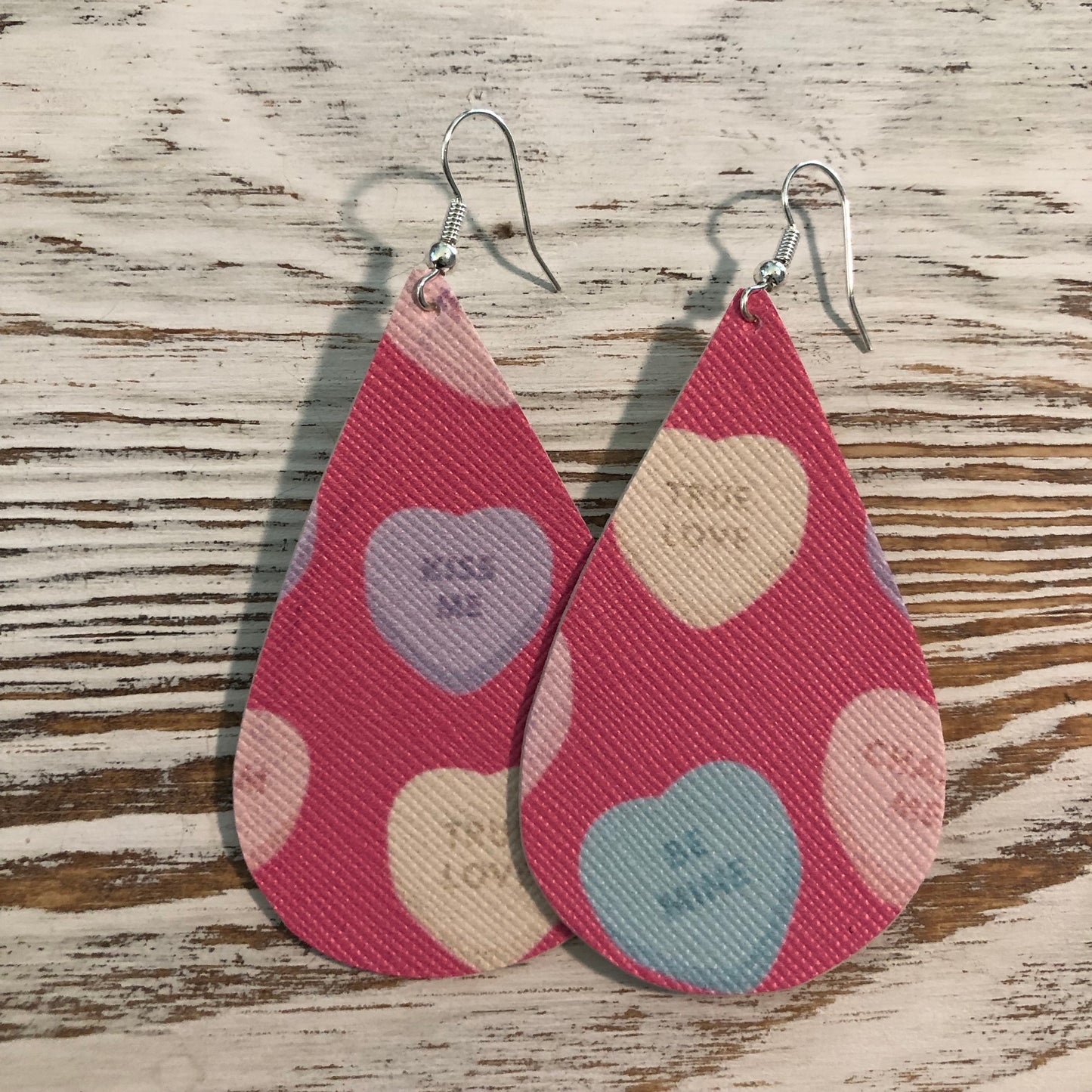 Candy Hearts Pink Faux Leather Earrings