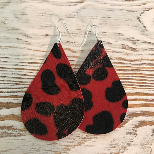 Red Black Cheetah Print Faux Leather Earrings