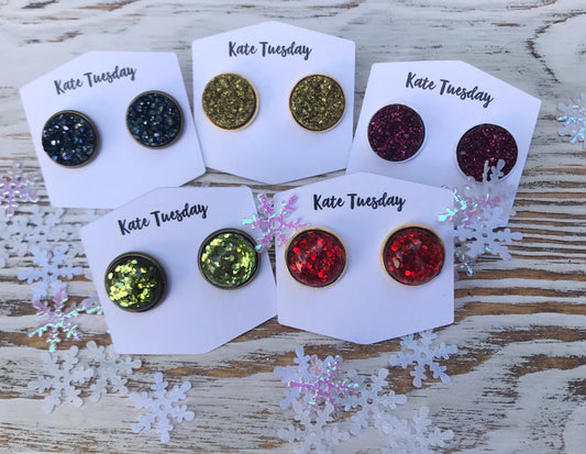 Sparkly Holiday Glitter Earrings Druzy Box