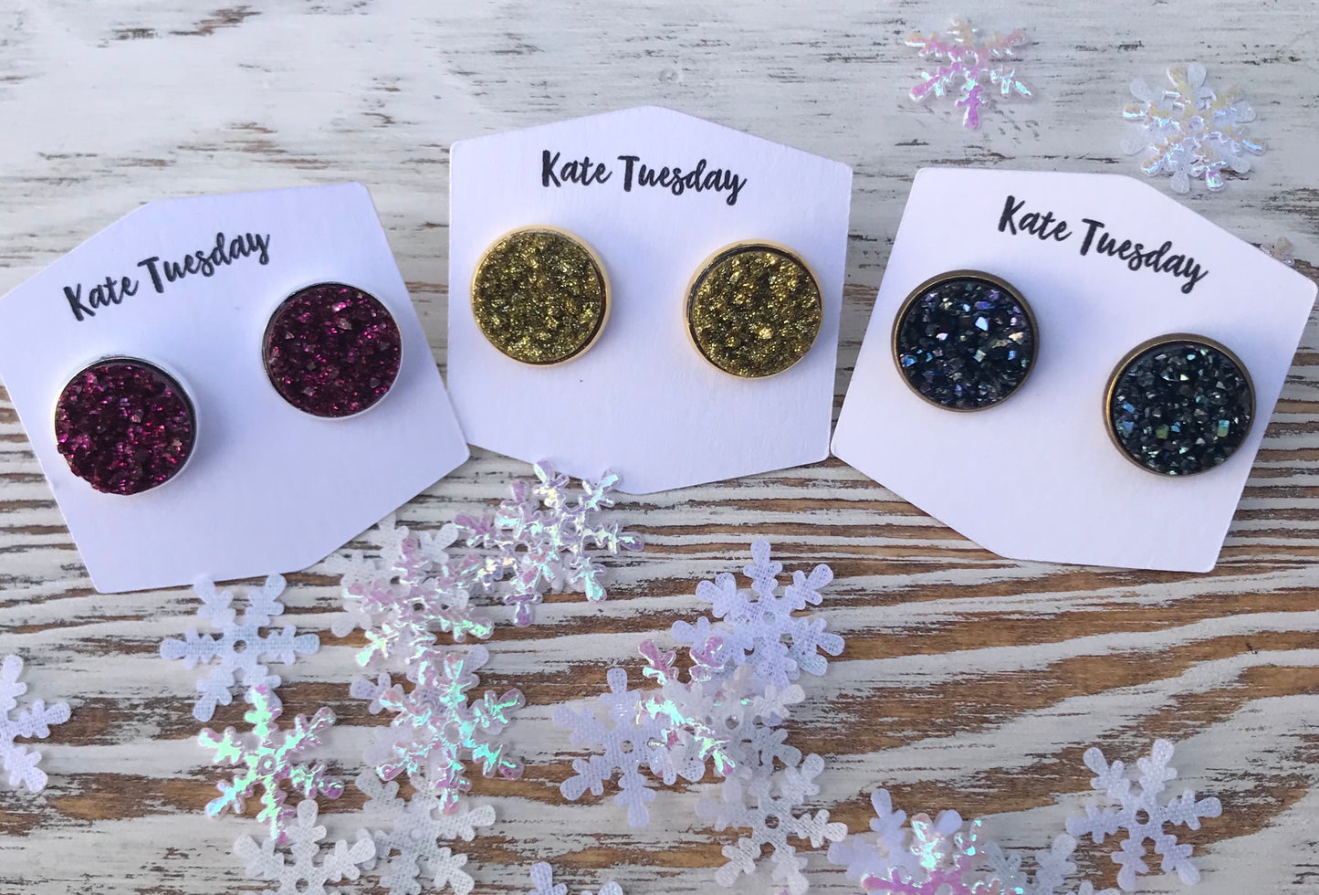 Sparkly Holiday Glitter Earrings Druzy
