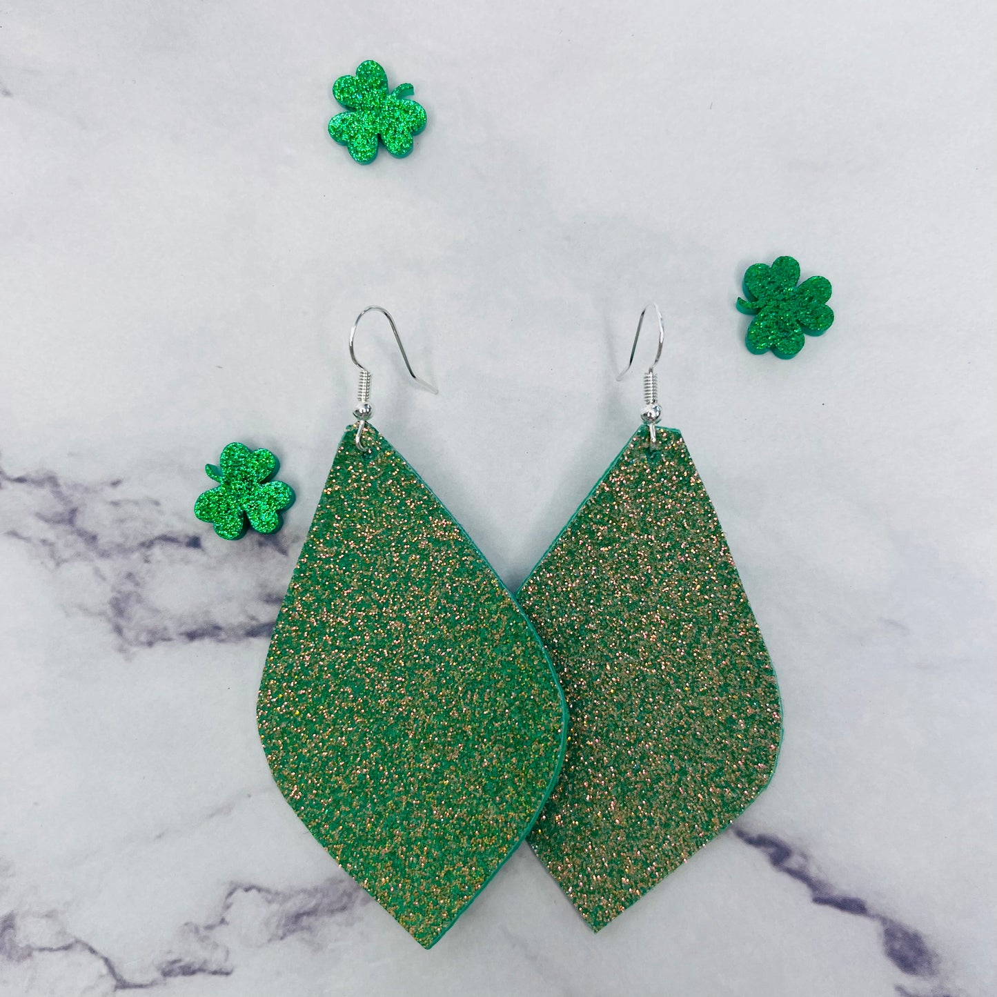 Glitter Green Leather St. Patrick's Day Hang Earrings