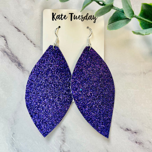 Purple Sparkle Leather Hanging Earrings