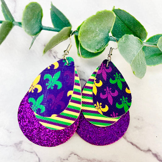 Celebration Glitter Layered Leather Hanging Earrings