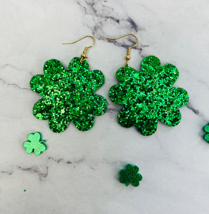 Glittery Green or Gold Shamrock Hanging Earrings
