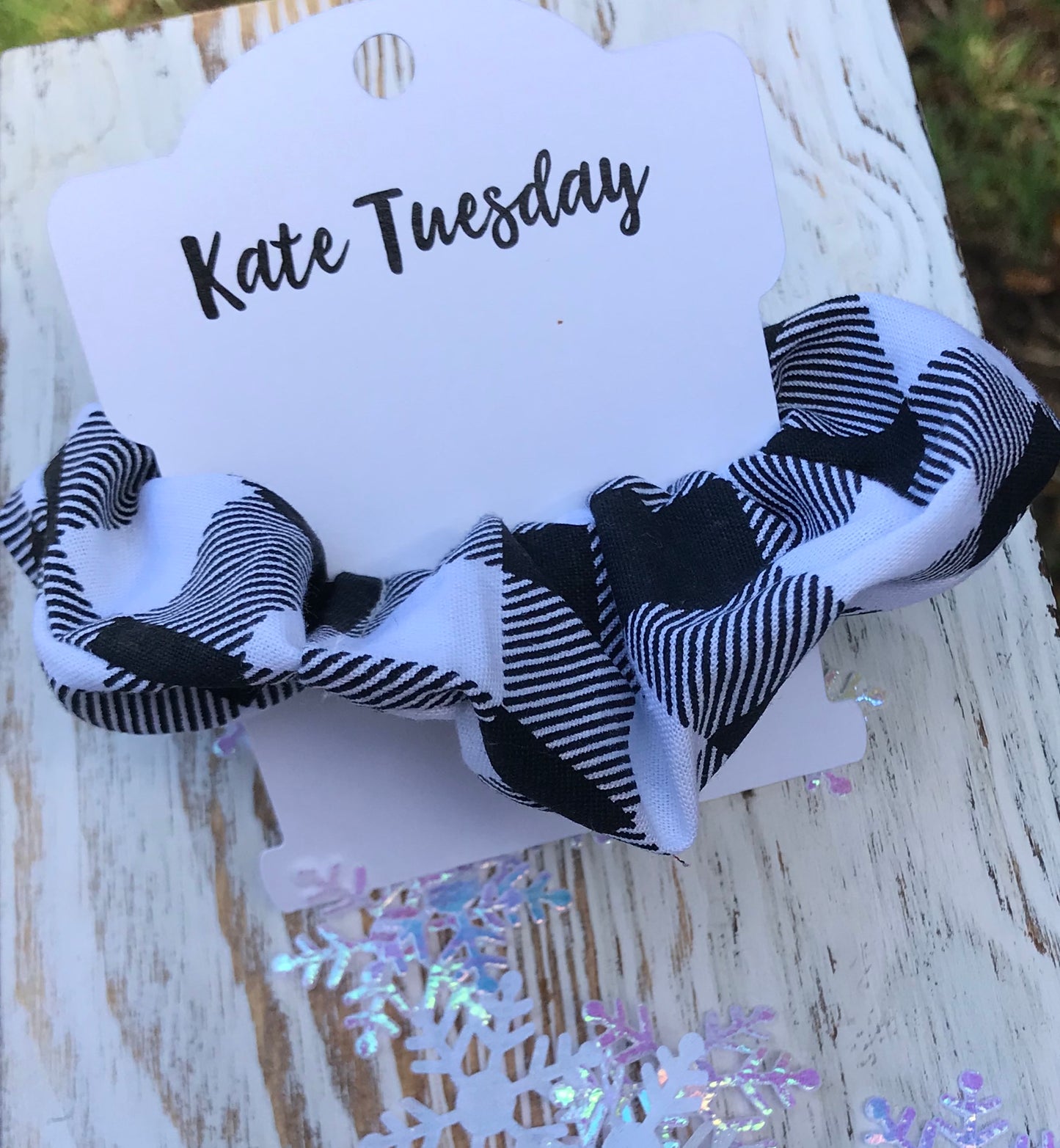 Black and White Plaid Holiday Scrunchies