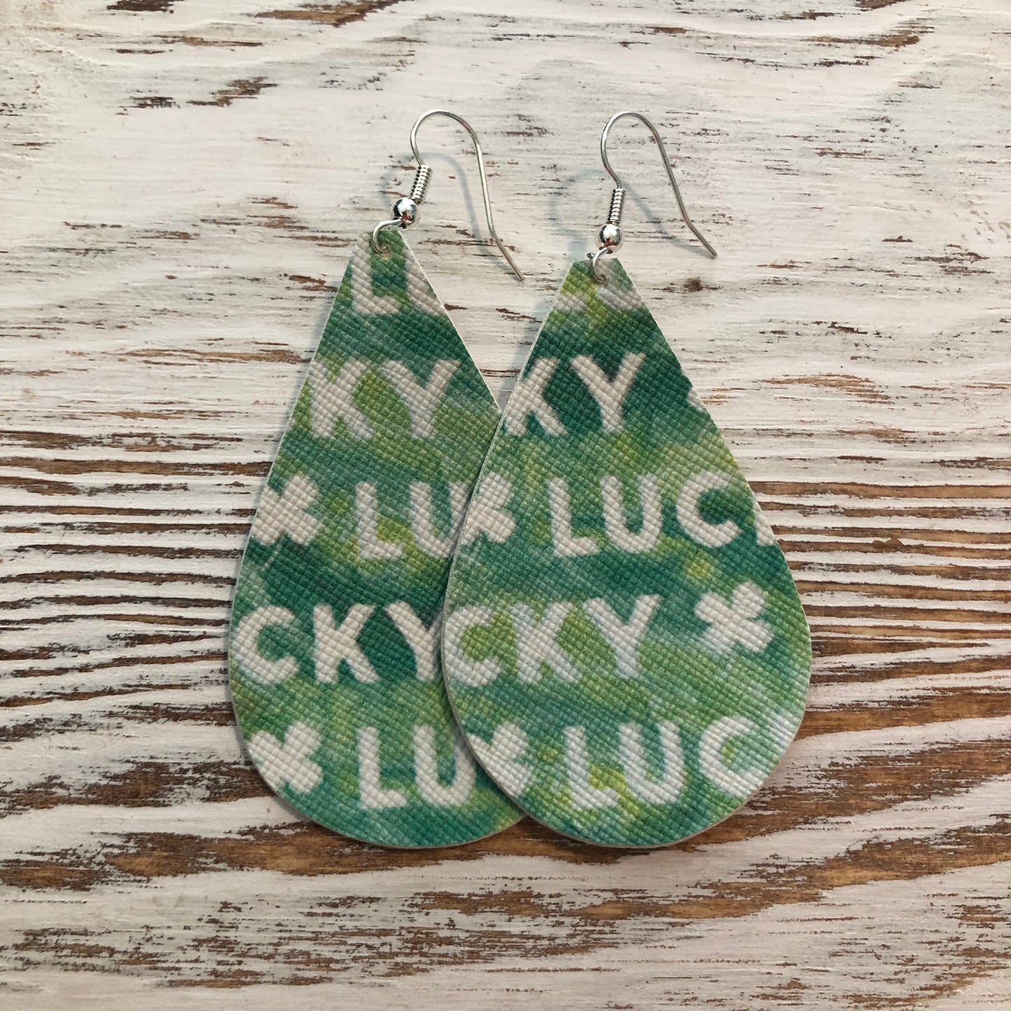 Lucky Green St Patricks Day Faux Leather Earrings