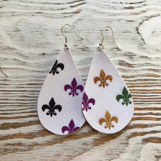 Mardi Gras Faux Leather Earrings