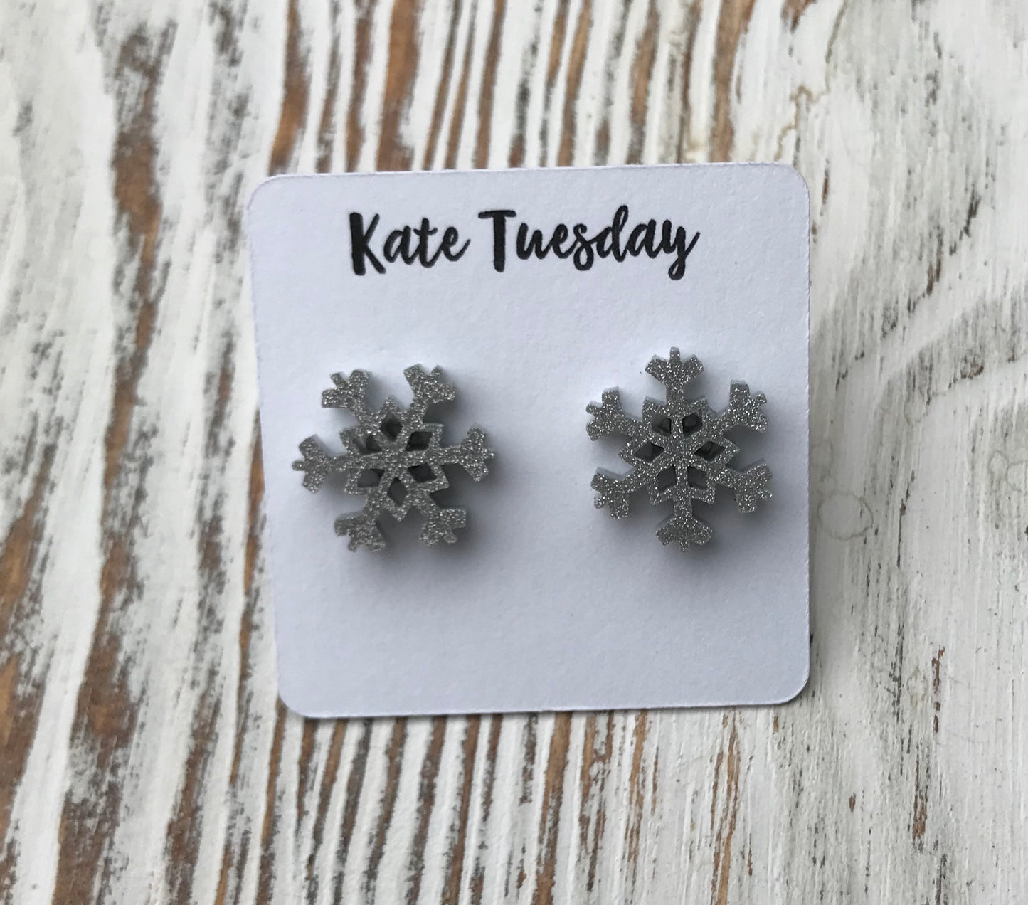Silver Sparkly Snowflake Holiday Acrylic Stud Earrings