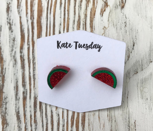 Watermelon Pink Sparkle Acrylic Stud Earrings