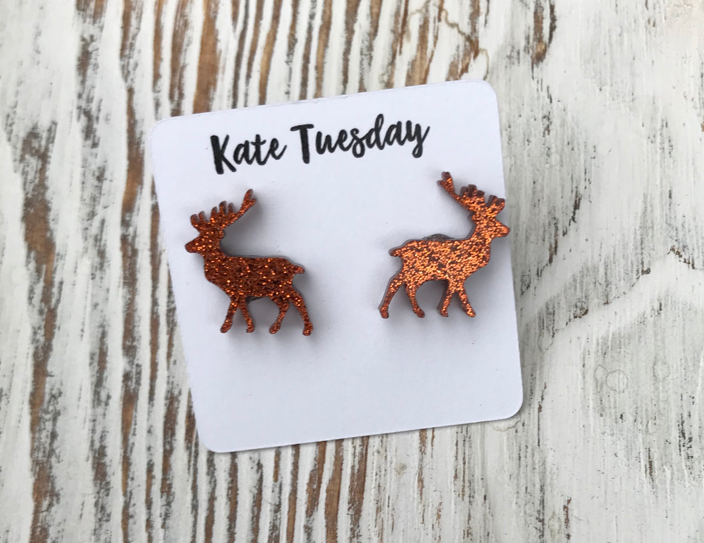 Copper Sparkly Reindeer Acrylic Holiday Stud Earrings