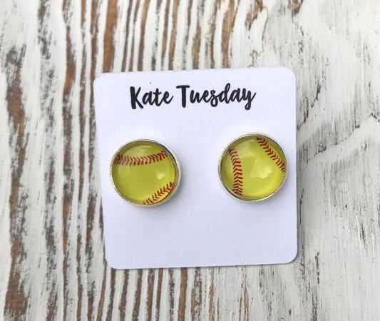 Softball Yellow Sports Stud Earrings
