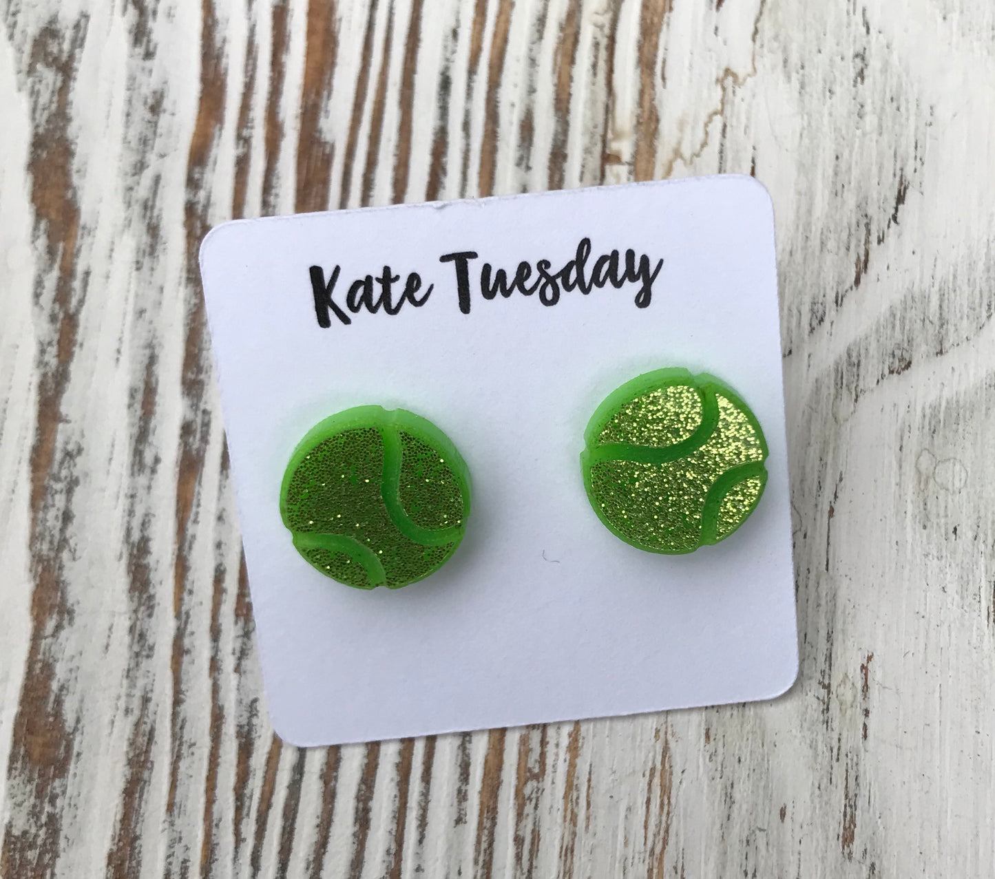 Green Sparkly Tennis Ball Acrylic Stud Earrings