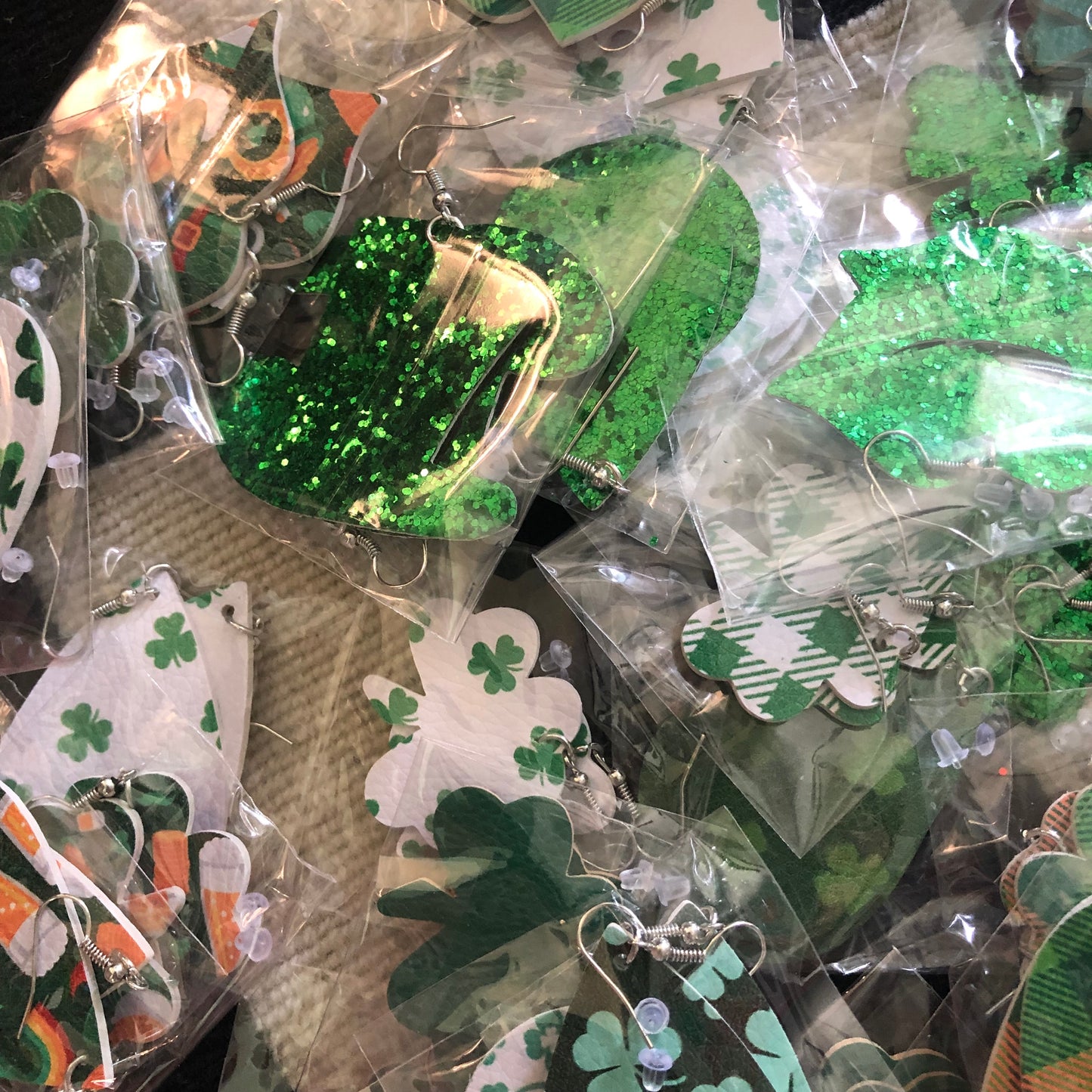 SALE St Patricks Day Earring Leather Glitter Grab Bags