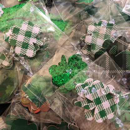 SALE St Patricks Day Earring Leather Glitter Grab Bags