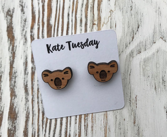 Wood Koala Stud Earrings