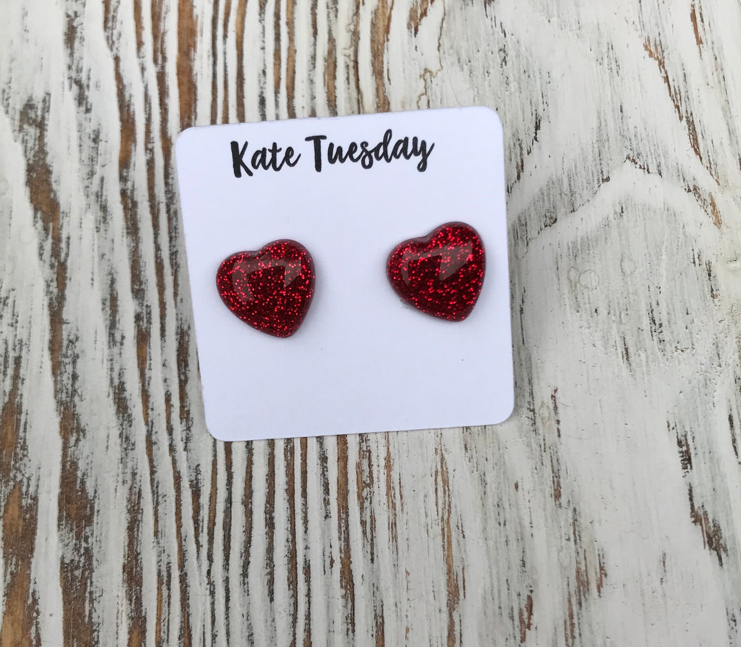 Red Sparkly Heart Druzy Stud Earrings
