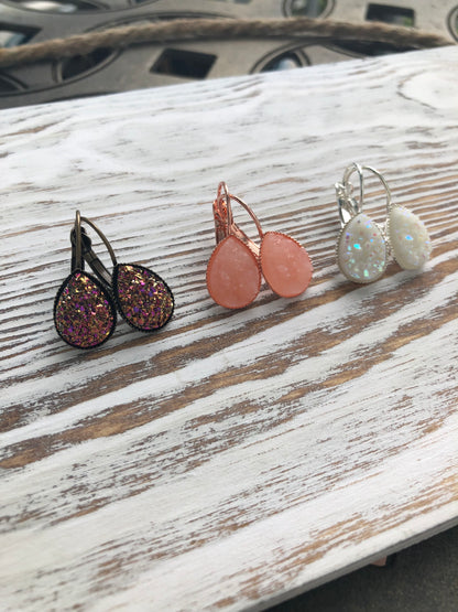 Cry Babe Sparkly Druzy Teardrop Dangly Earrings