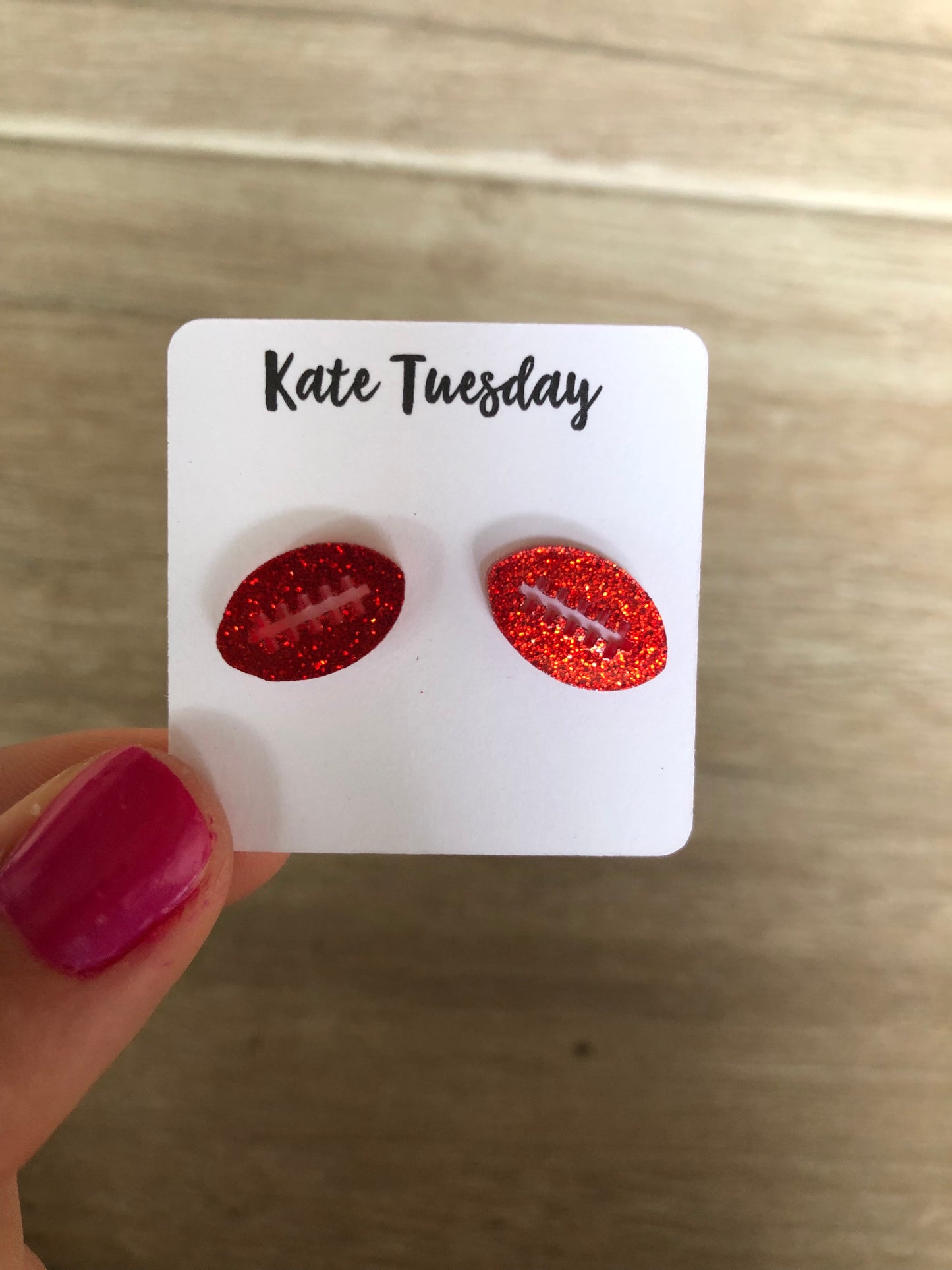 Red Football Sparkly Stud Acrylic Earrings