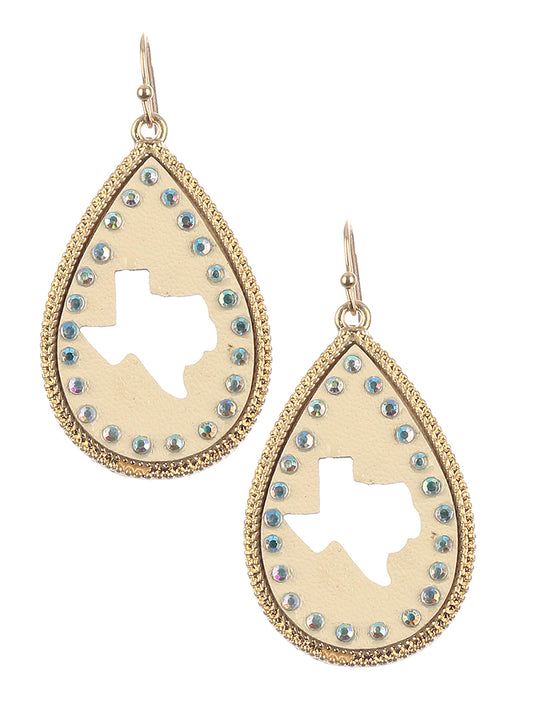 Texas Studded Leather Teardrop Earrings Khaki