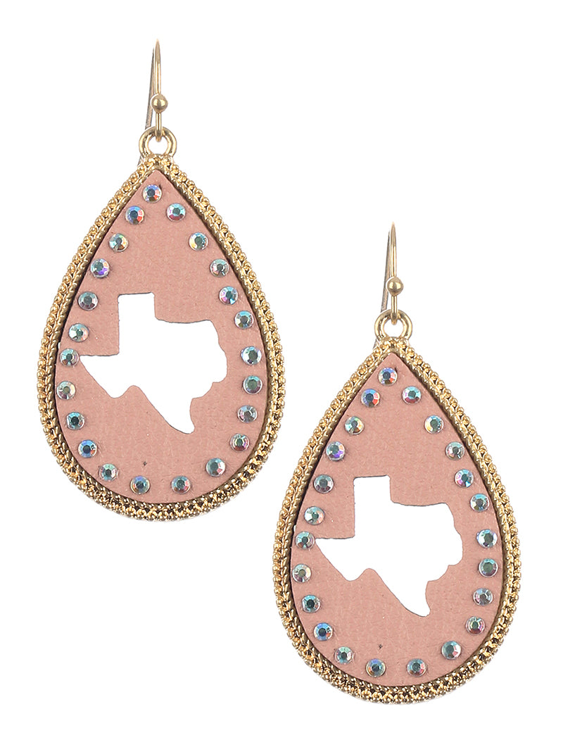 Texas Studded Leather Teardrop Earrings Light Pink